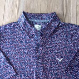 Callaway Men's Navy and Red Patterned Button Down Shirt
